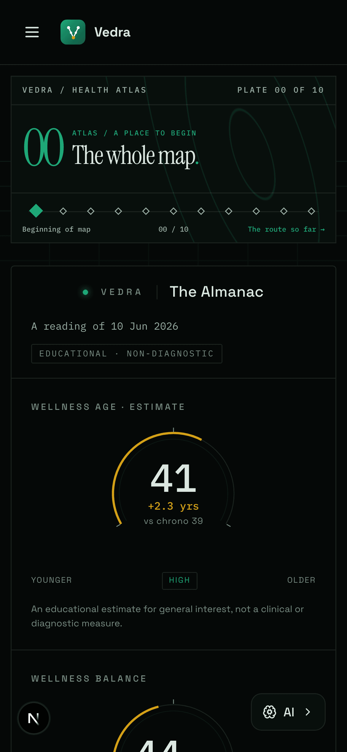 Vedra dashboard on a phone showing the same atlas and source coverage