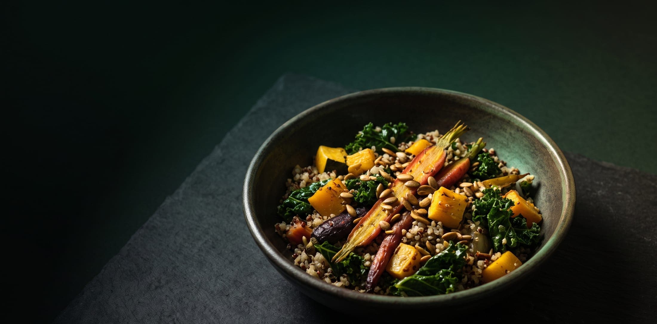 A simple wholesome meal photographed on a dark surface